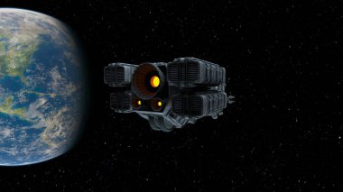 Bir uzay gemisinin ve Dünya 'nın 3 boyutlu canlandırması