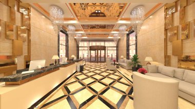 Otel girişinin 3B görüntüsü