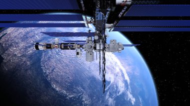 3D rendering of the artificial satellite and the earth