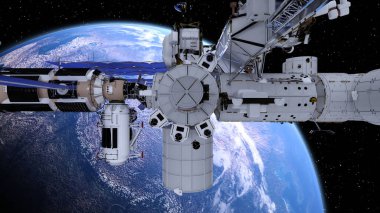 3D rendering of the artificial satellite and the earth