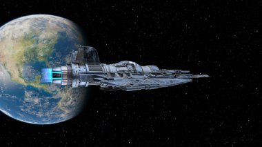 Bir uzay gemisinin ve Dünya 'nın 3 boyutlu canlandırması