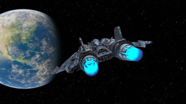 Bir uzay gemisinin ve Dünya 'nın 3 boyutlu canlandırması