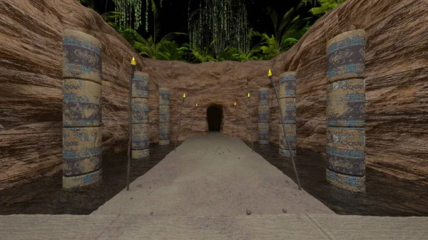 地下寺院への入り口の3Dレンダリング — ストック写真