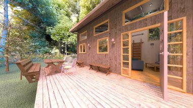 Ormandaki bir evin 3 boyutlu canlandırması