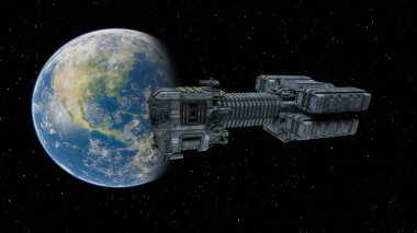 Bir uzay gemisinin ve Dünya 'nın 3 boyutlu canlandırması