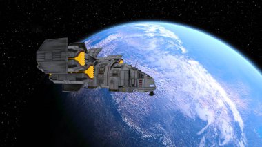 Bir uzay gemisinin ve Dünya 'nın 3 boyutlu canlandırması