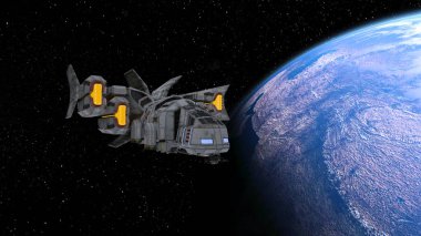 Bir uzay gemisinin ve Dünya 'nın 3 boyutlu canlandırması