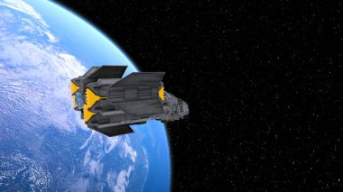 Bir uzay gemisinin ve Dünya 'nın 3 boyutlu canlandırması