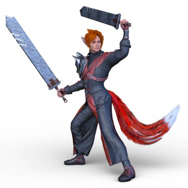 Genç bir tilki eskrimcisinin 3 boyutlu tasviri