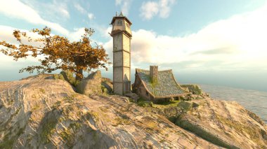 Issız ada evinin 3D görüntüsü