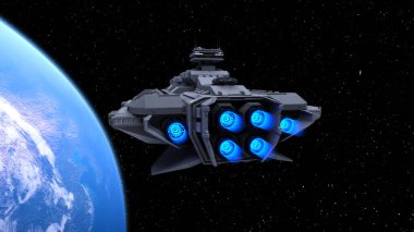 Bir uzay gemisinin ve Dünya 'nın 3 boyutlu canlandırması