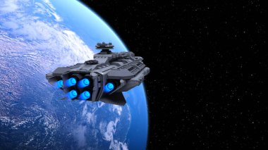 Bir uzay gemisinin ve Dünya 'nın 3 boyutlu canlandırması