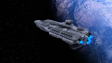 Bir uzay gemisinin ve Dünya 'nın 3 boyutlu canlandırması