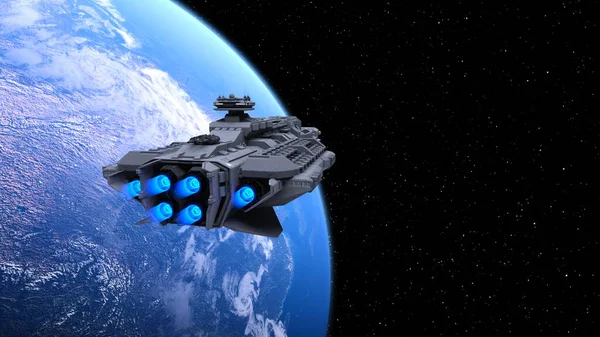 Bir uzay gemisinin ve Dünya 'nın 3 boyutlu canlandırması