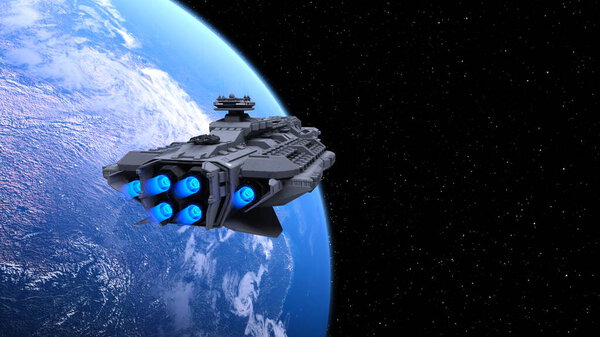 3D рендеринг космического корабля и Земли
