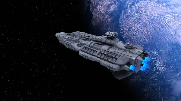 Bir uzay gemisinin ve Dünya 'nın 3 boyutlu canlandırması
