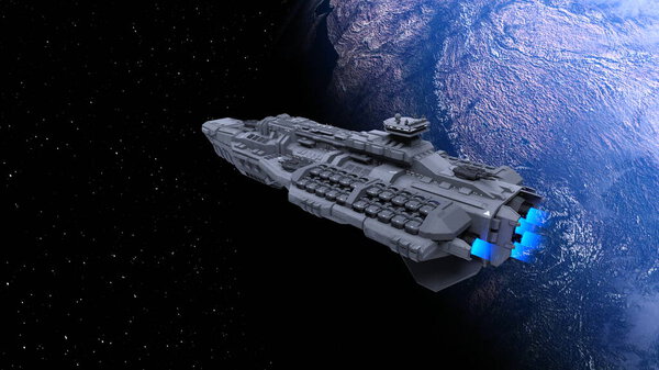 3D рендеринг космического корабля и Земли