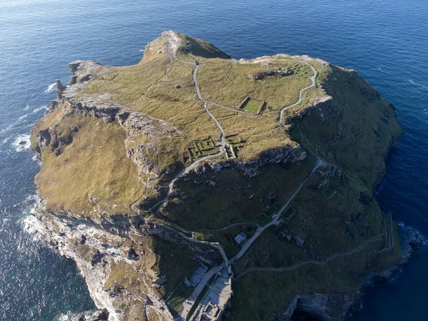 Tintagel Avión Tripulado Cornwall Inglaterra Reino Unido Hogar Arthur Merlín —  Fotos de Stock