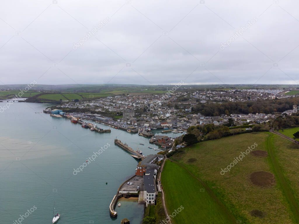 Padstow harbour aerial Cornwall England uk 