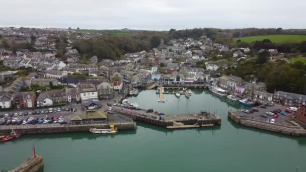 Padstow Fishing Harbour Film Cornwall England Anerial Drone — Stock video