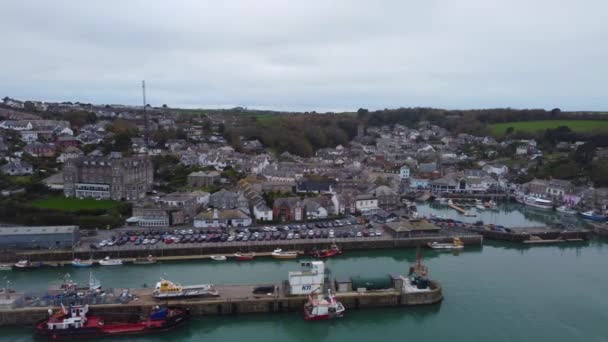 Padstow Vissershaven Film Cornwall Engeland Antenne Drone — Stockvideo