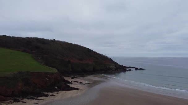 Porthluney Beach Caerhays Cornwall England Aerial Drone — Vídeos de Stock