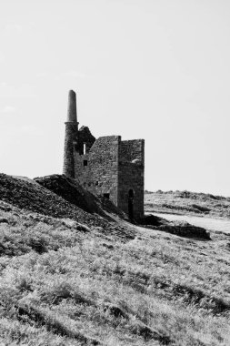 The engine houses at botallack black and white infrared cornwall england uk 
