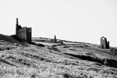 The engine houses at botallack black and white infrared cornwall england uk 