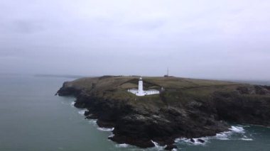 Trevose deniz feneri insansız hava aracı görüntüsü Cornwall İngiltere 