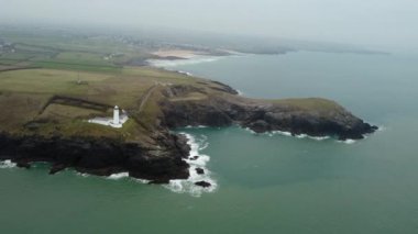 Trevose deniz feneri insansız hava aracı görüntüsü Cornwall İngiltere 