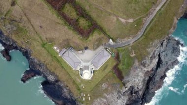 Trevose deniz feneri insansız hava aracı görüntüsü Cornwall İngiltere 