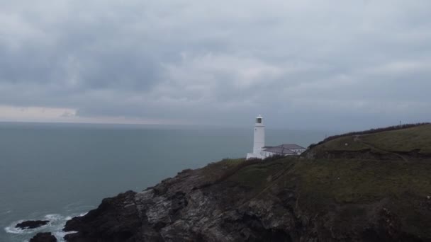 Trevose Fyr Antenn Drönare Film Cornwall England — Stockvideo