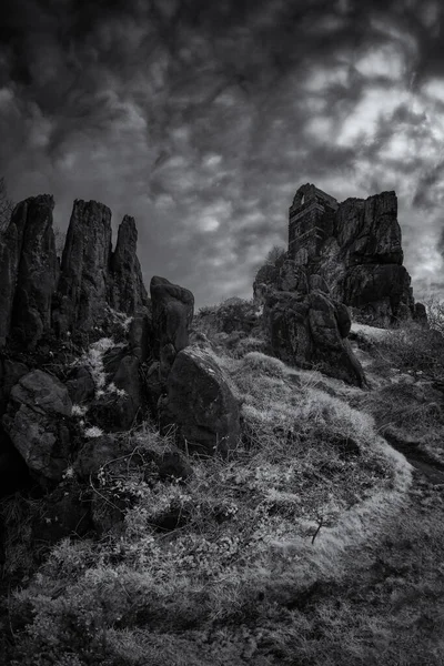 Roche Rock Cornwall Inghilterra Infrarossi Bianco Nero — Foto Stock