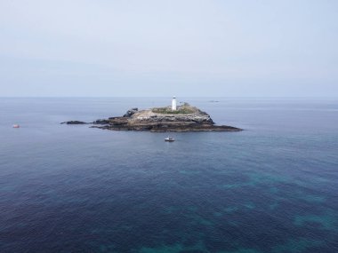 Godrevy deniz feneri insansız hava aracı Cornwall İngiltere 