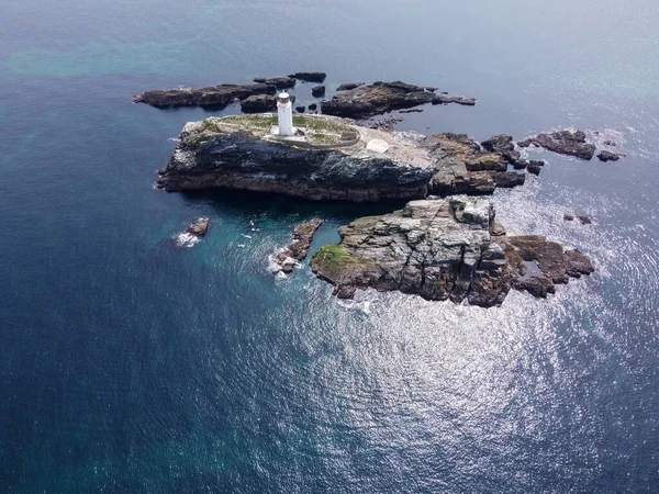 Godrevy deniz feneri insansız hava aracı Cornwall İngiltere 