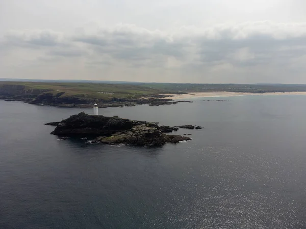 Godrevy Маяк Воздушный Беспилотник Cornwall Англии Сша — стоковое фото