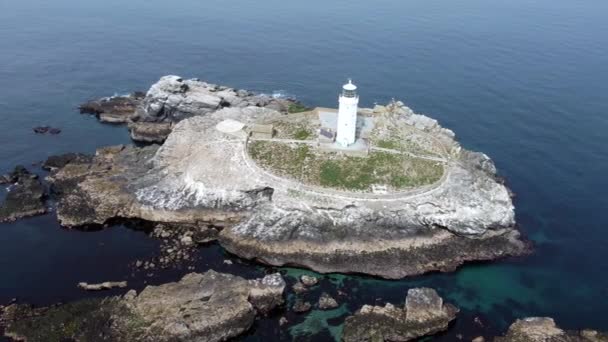 Godrevy Lighthouse Cornwall England Aerial Drone — Vídeo de Stock