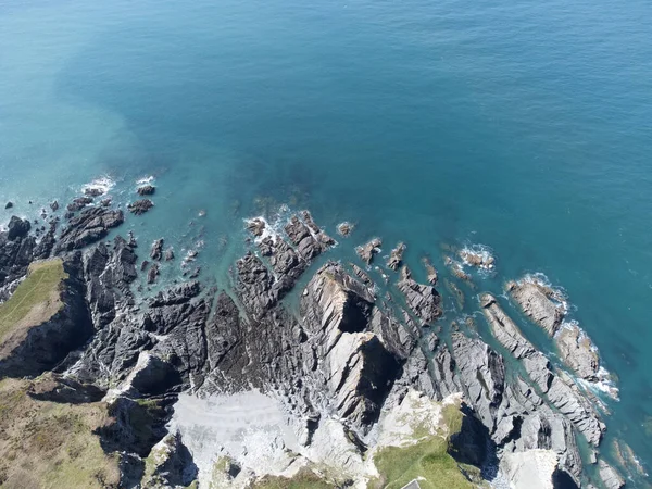 Aerial Drone Looking Cliffs Wirth Blue Sea — Stockfoto