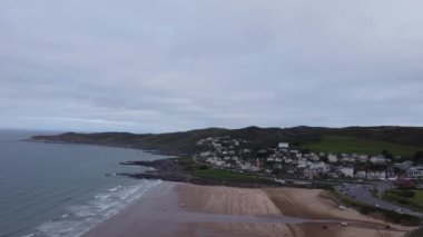 Woolacombe plajı insansız hava aracı Devon İngiltere İngiltere