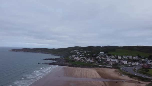 Woolacombe Plaża Antenowy Dron Devon Anglia — Wideo stockowe