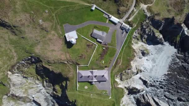 Bull Point Lighthouse Devon England Aerial Drone — Stockvideo