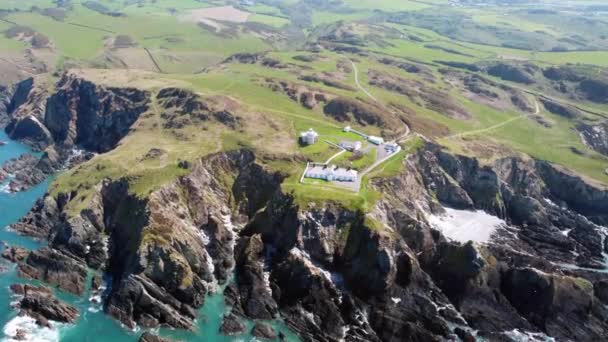 Bull Point Lighthouse Devon England Aerial Drone — Stock videók
