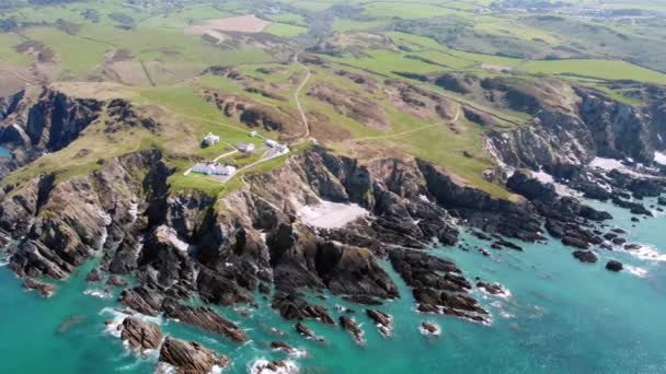 Bull Point Lighthouse Devon England Aerial Drone — Vídeo de Stock