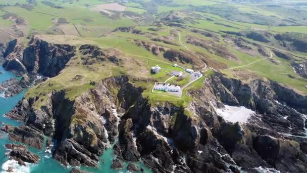 Bull Point Lighthouse Devon England Aerial Drone — ストック動画