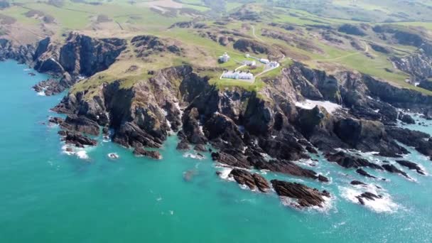 Bull Point Lighthouse Devon England Aerial Drone — 비디오