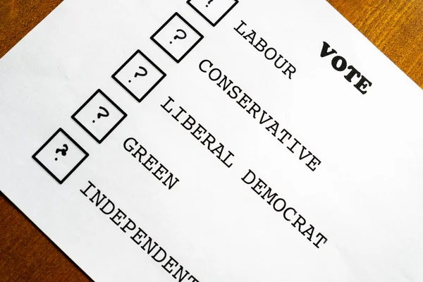 Vote Labour Conservative Liberal Green Independent — Stock Photo, Image