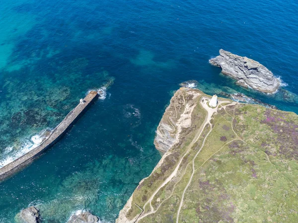 portreath harbour on a sunny day cornwall england uk aerial drone 