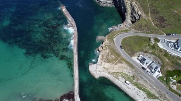 Portreath Harbour Beach Cornwall England Aerial Drone — Video