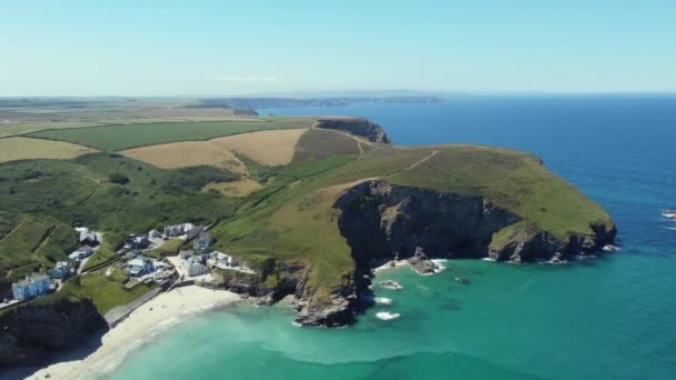 Portreath Porto Spiaggia Cornovaglia Inghilterra Regno Unito Drone Aereo — Video Stock