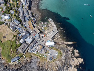 Coverack in Cornwall England uk aerial drone 